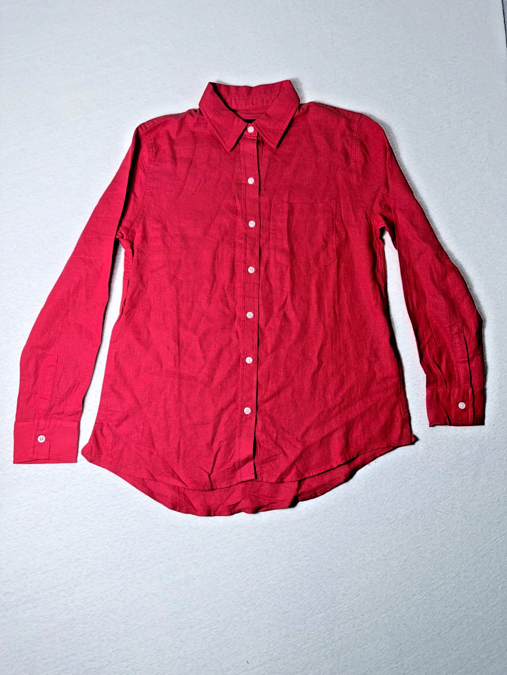 Gap Shirt Large Women’s Red Long Sleeve Button Up Top Oversized Sz Xs 100% Line